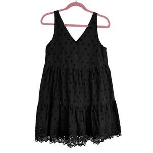 LOFT Mini Dress Tiered Black Eyelet Boho Cottagecore Minimalist Womens Feminine